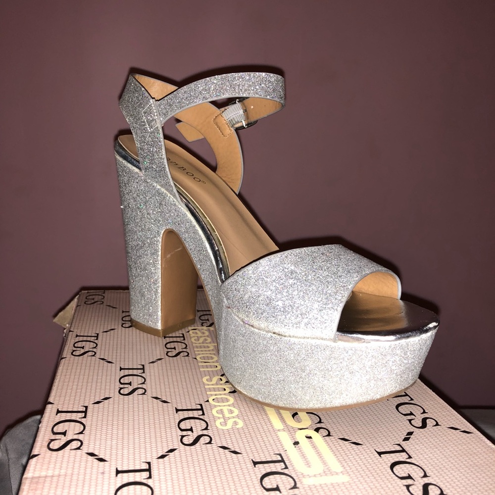 silver glitter wedges heels